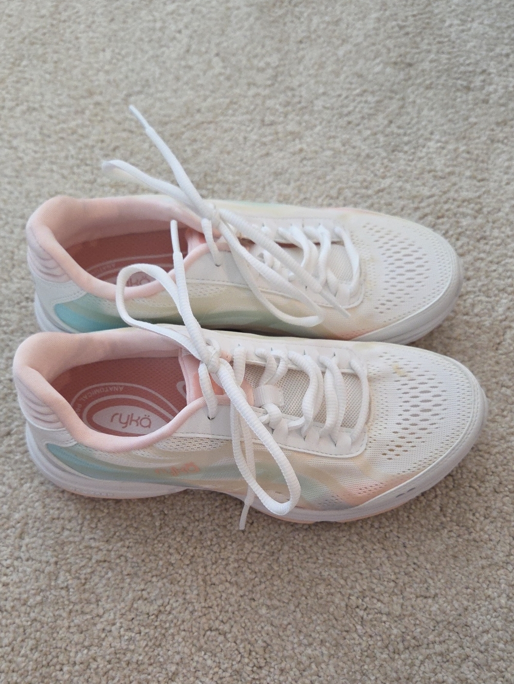 Ryka Women's White Athletic Sneakers with Pink and Pastel Accents